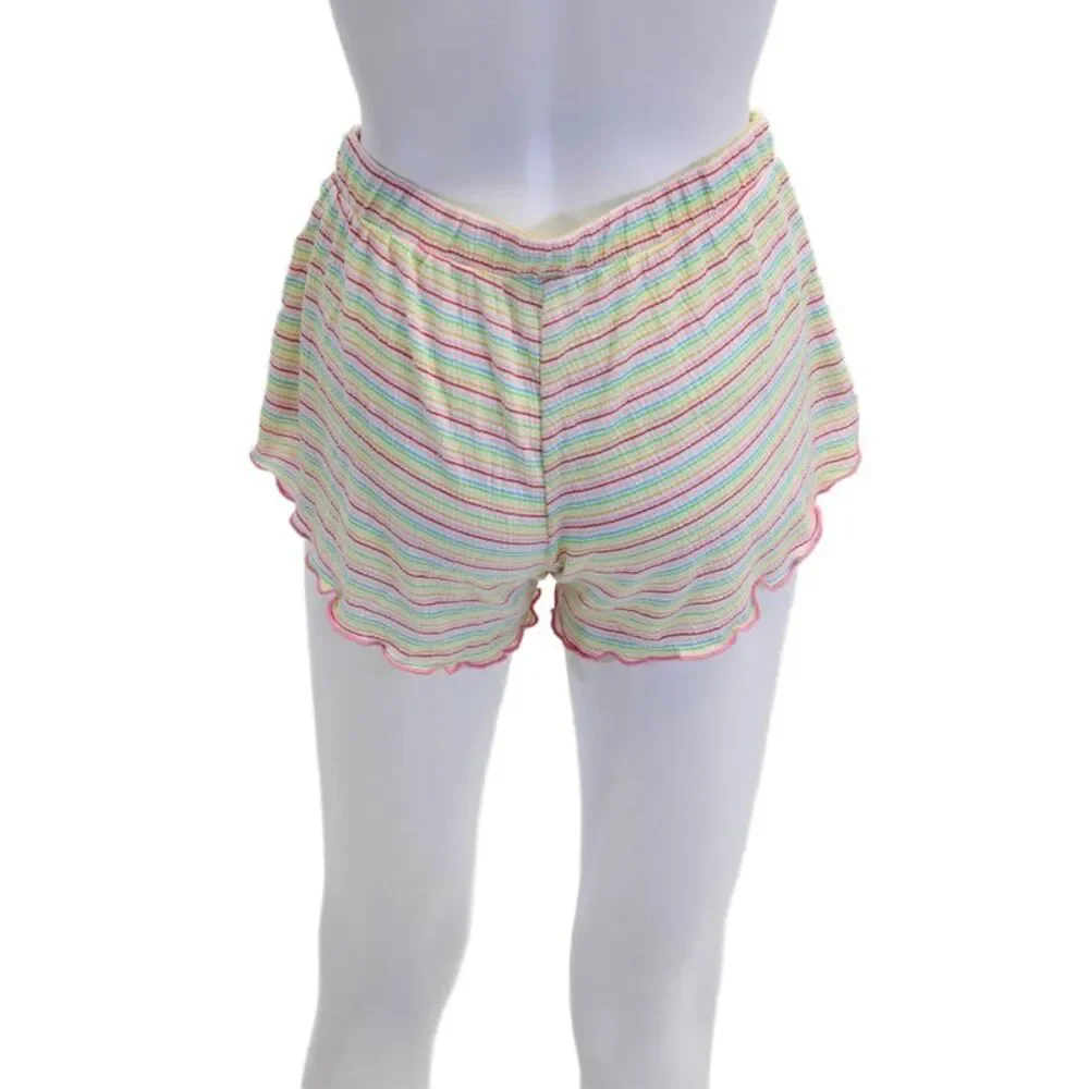 Emerson Road Womens Striped Butterfly Pajama Shirt Shorts Set White Multi XS